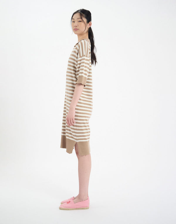 Ines De La Fressange Robe Océane En Coton Beige à Rayures