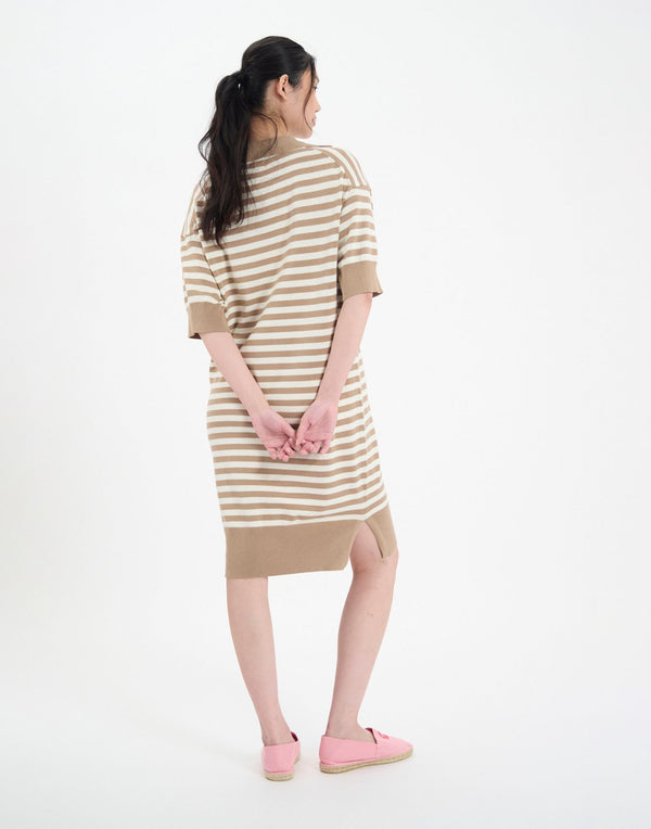 Ines De La Fressange Robe Océane En Coton Beige à Rayures