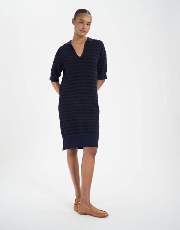 Ines De La Fressange Robe Océane En Coton Marine à Rayures