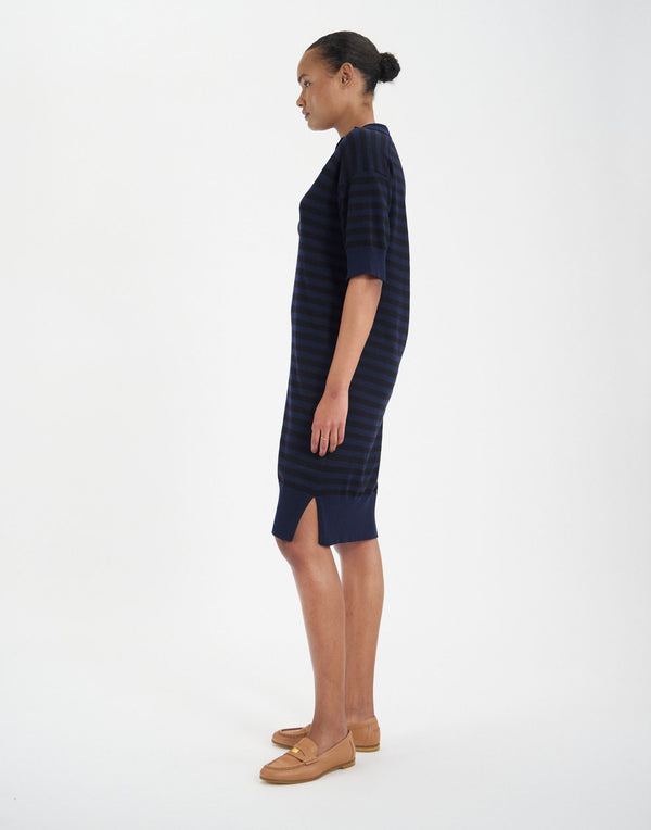 Ines De La Fressange Robe Océane En Coton Marine à Rayures