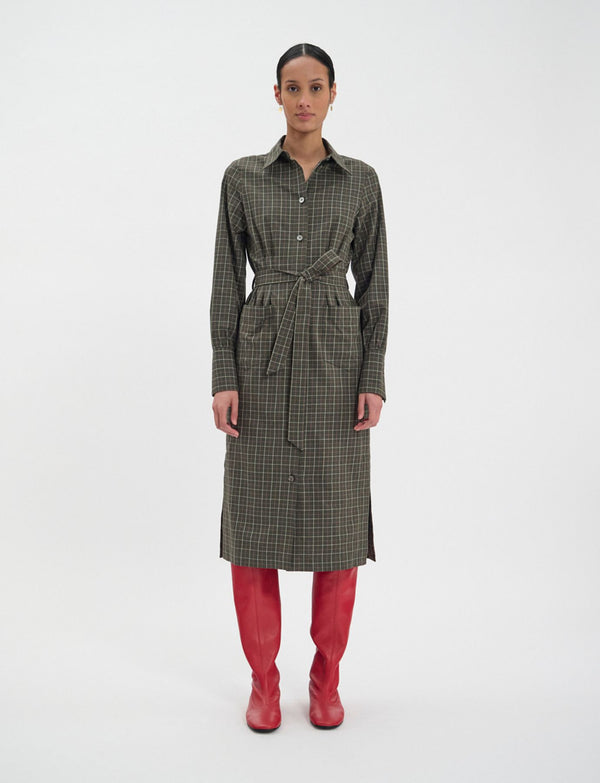 Ines De La Fressange Robe Rosabella En Coton Kaki à Carreaux