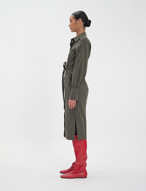 Ines De La Fressange Robe Rosabella En Coton Kaki à Carreaux