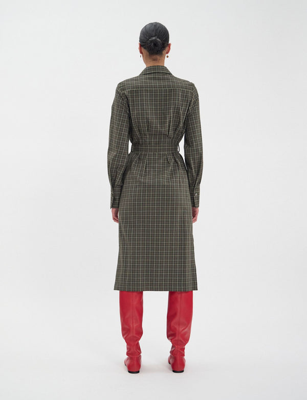 Ines De La Fressange Robe Rosabella En Coton Kaki à Carreaux