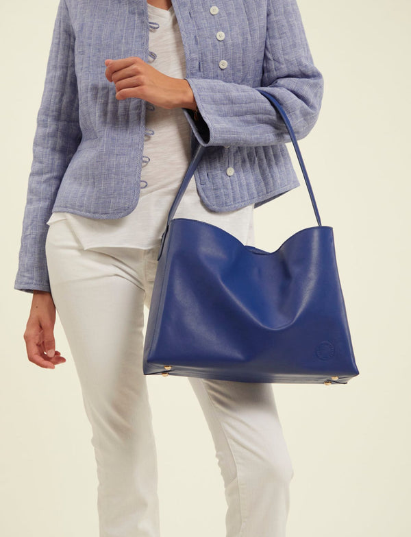 Ines De La Fressange Sac Cabas Cuir Léonore Grand Format Bleu Cobalt