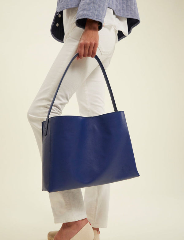 Ines De La Fressange Sac Cabas Cuir Léonore Grand Format Bleu Cobalt