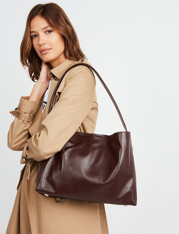 Ines De La Fressange Sac Cabas Cuir Léonore Grand Format Bordeaux