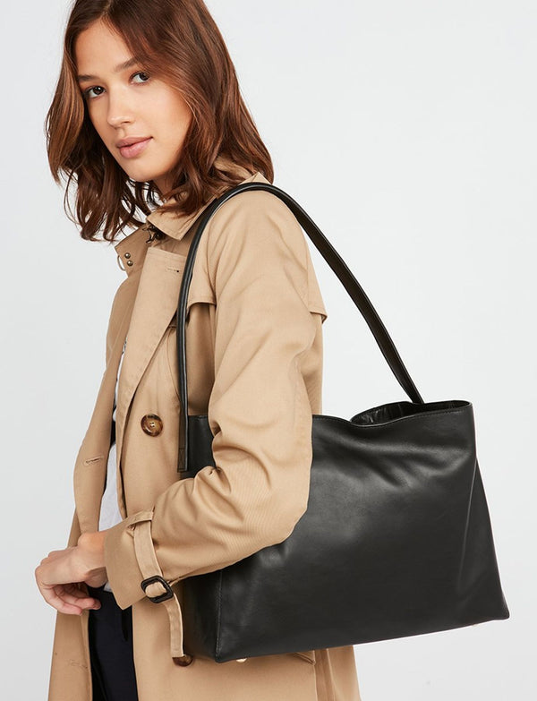 Ines De La Fressange Sac Cabas Cuir Léonore Grand Format Noir