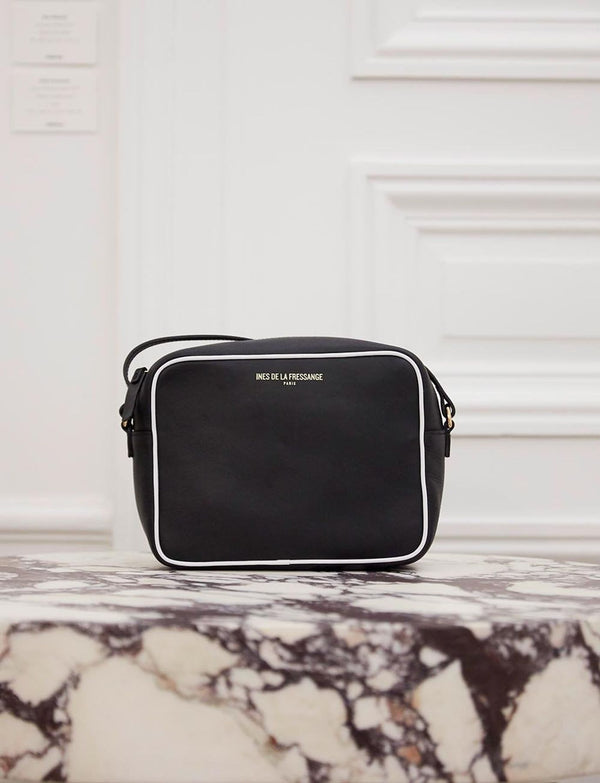 Ines De La Fressange Sac Marcia Cuir Noir Bordure Blanche