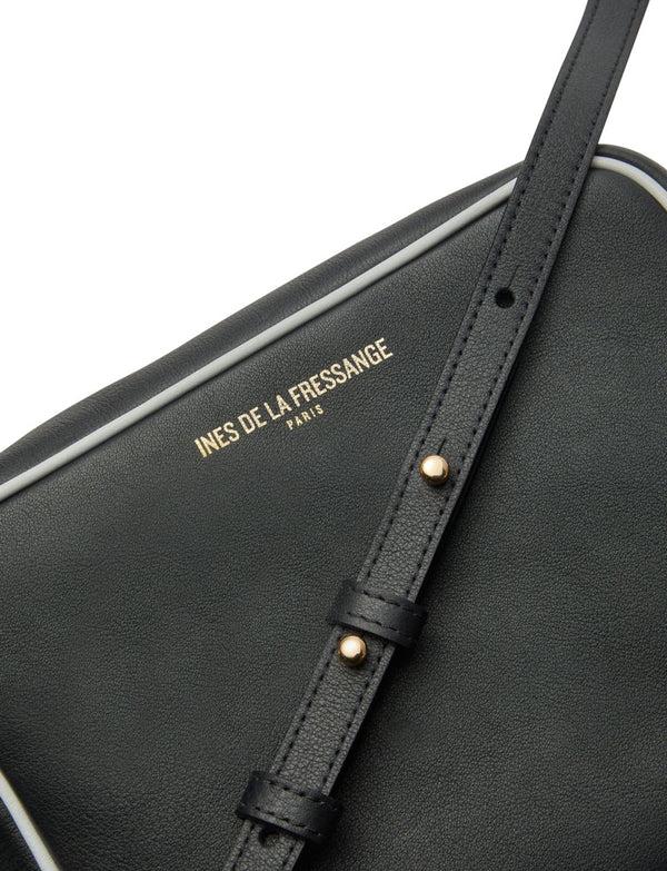 Ines De La Fressange Sac Marcia Cuir Noir Bordure Blanche