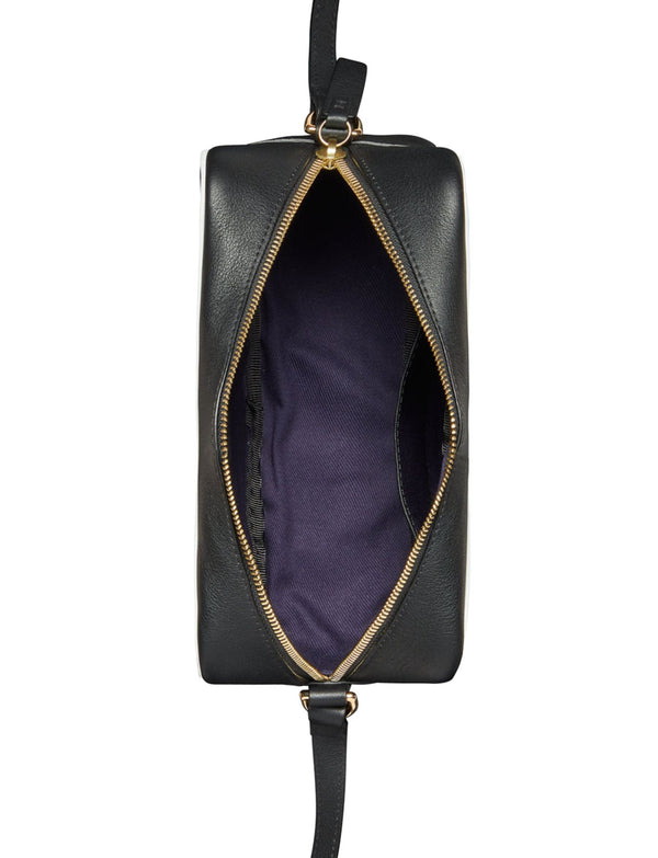 Ines De La Fressange Sac Marcia Cuir Noir Bordure Blanche