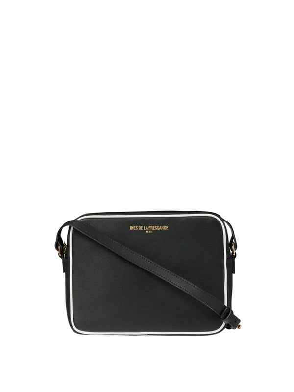 ines de la fressange Sac Marcia cuir noir bordure blanche