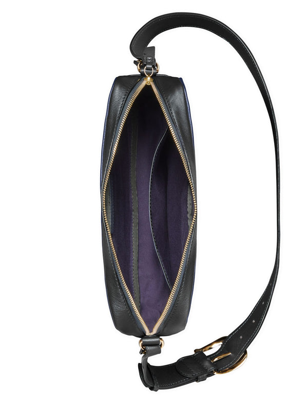 Ines De La Fressange Sac Marcia Grand Modèle Noir Piping Navy