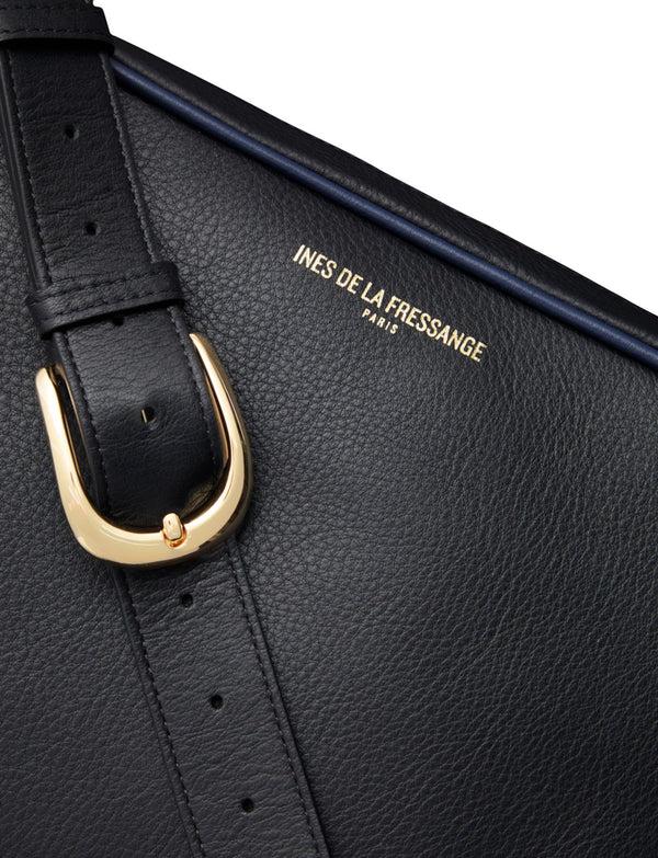Ines De La Fressange Sac Marcia Grand Modèle Noir Piping Navy