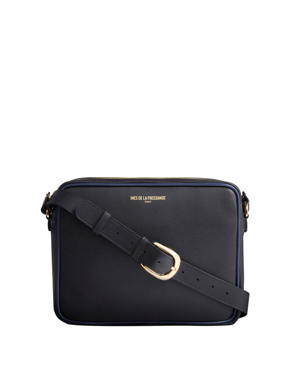 ines de la fressange Sac Marcia grand modèle noir piping navy