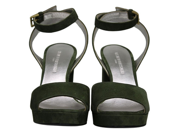 Ines De La Fressange Sandale Laura à Plateforme En Cuir Suédé Kaki