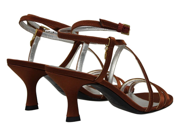 Ines De La Fressange Sandales à Talon Brides Satin Tabac