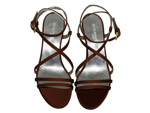 Ines De La Fressange Sandales à Talon Brides Satin Tabac