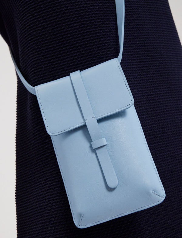 Ines De La Fressange Smartphone Bag Léonore Cuir Bleu Ciel