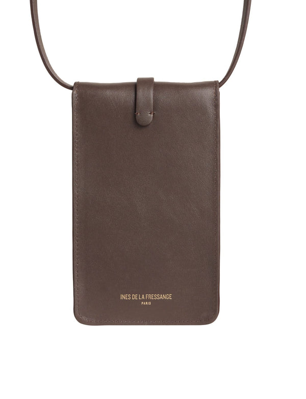 Ines De La Fressange Smartphone Bag Léonore Cuir Chocolat