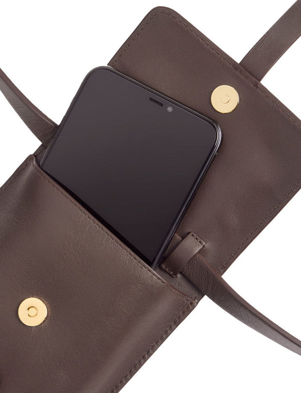 Ines De La Fressange Smartphone Bag Léonore Cuir Chocolat