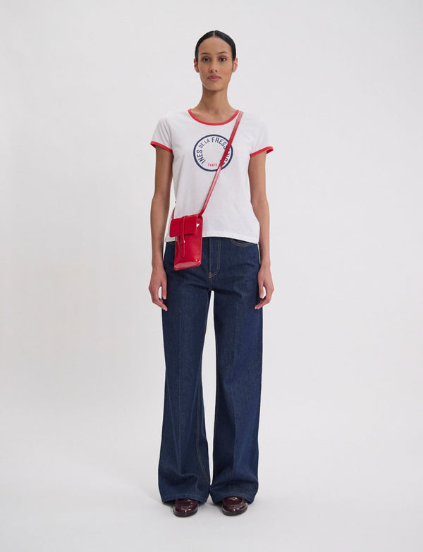 Ines De La Fressange Smartphone Bag Léonore Cuir Glacé Rouge