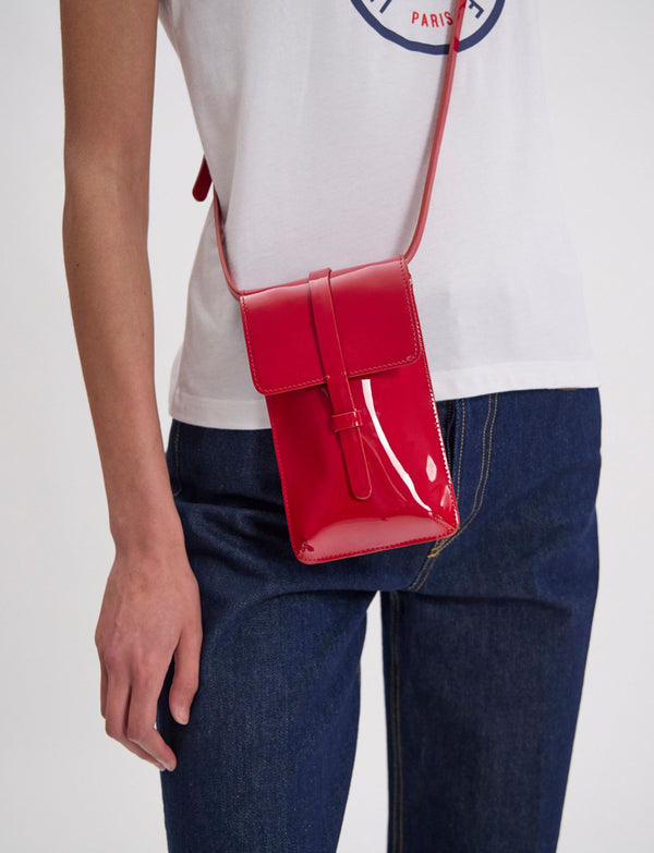 Ines De La Fressange Smartphone Bag Léonore Cuir Glacé Rouge