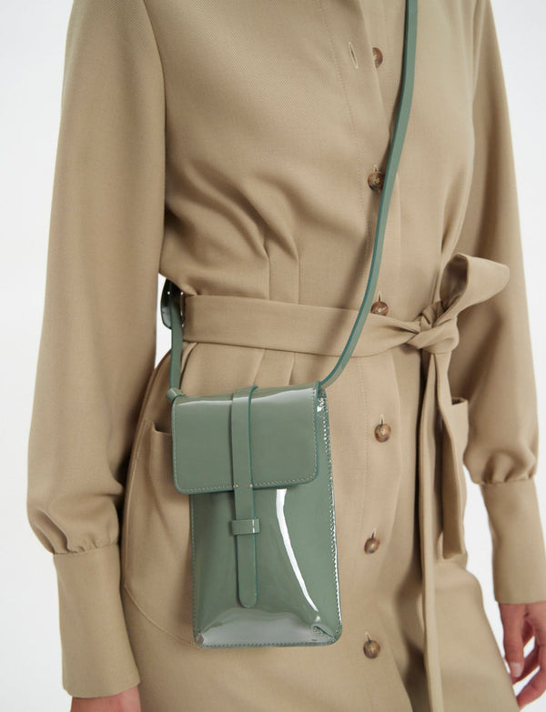 Ines De La Fressange Smartphone Bag Léonore Cuir Glacé Vert
