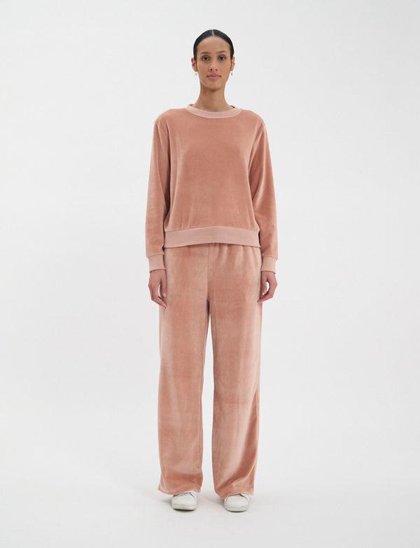 Ines De La Fressange Sweat Mathilde En Velours Lisse Rose Poudré