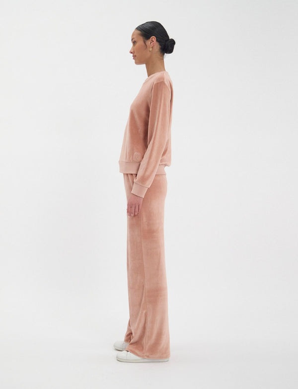 Ines De La Fressange Sweat Mathilde En Velours Lisse Rose Poudré