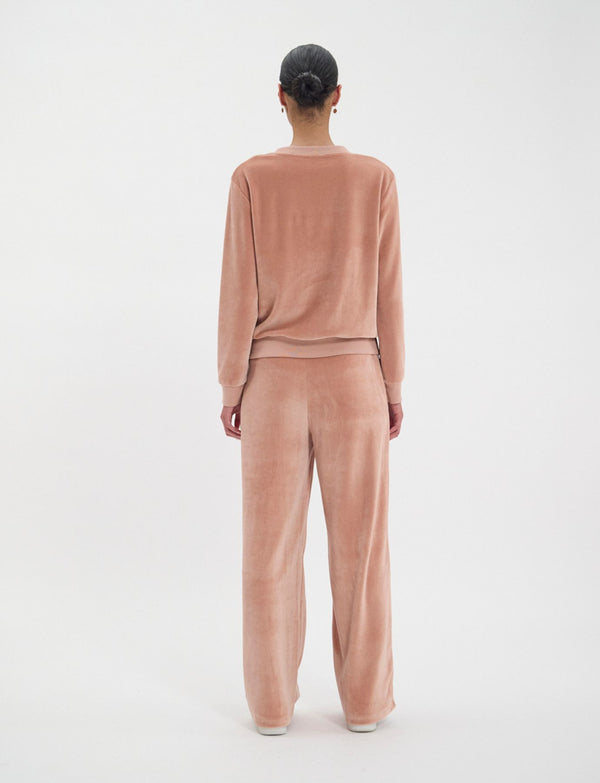 Ines De La Fressange Sweat Mathilde En Velours Lisse Rose Poudré