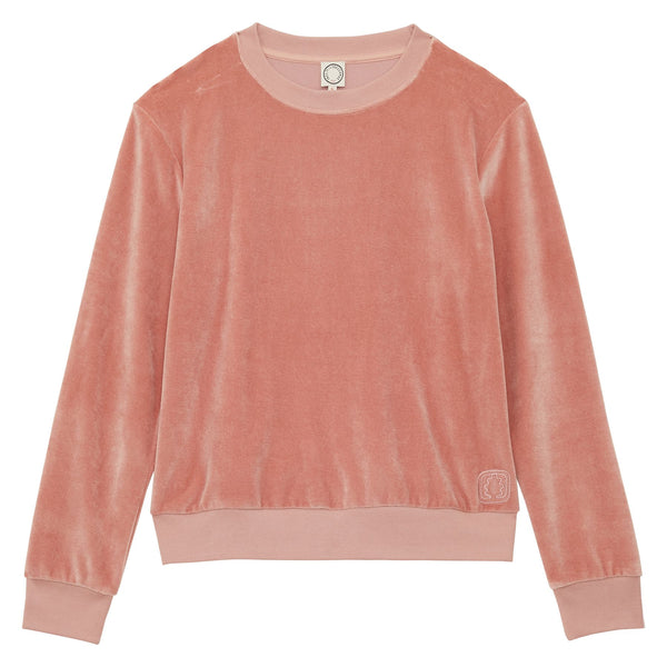 ines de la fressange Sweat Mathilde en velours lisse rose poudré