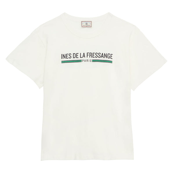 ines de la fressange Top Maxence blanc en coton Bio imprimé rouge