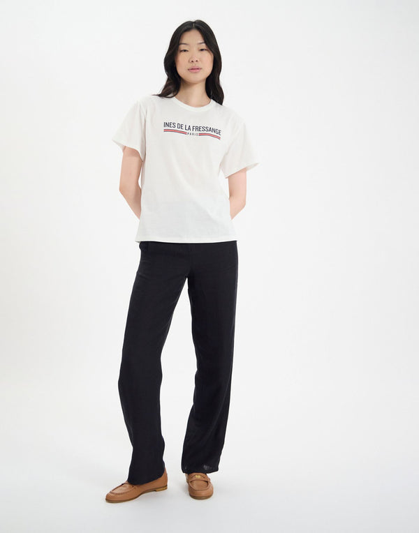 Ines De La Fressange Top Maxence Blanc En Coton Bio Imprimé Vert