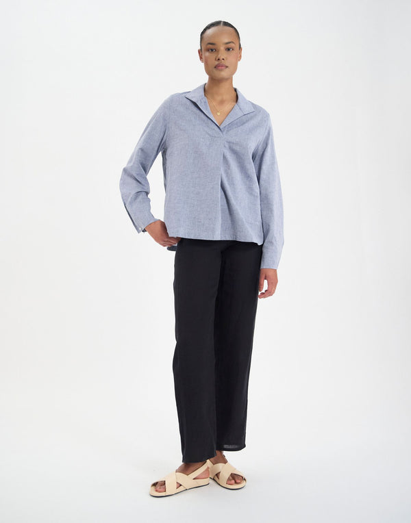 Ines De La Fressange Top Noa En Lin Mélangé Bleu Denim