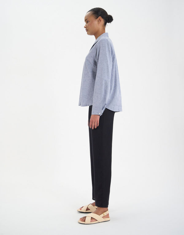 Ines De La Fressange Top Noa En Lin Mélangé Bleu Denim
