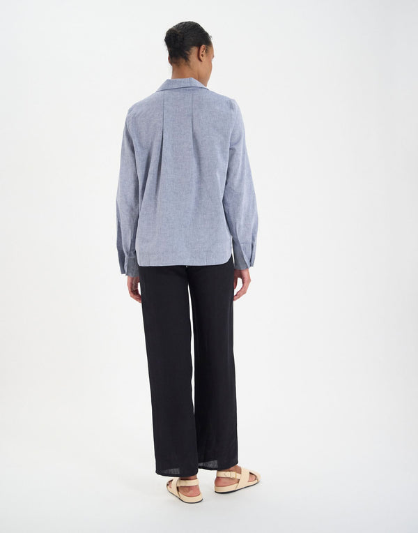 Ines De La Fressange Top Noa En Lin Mélangé Bleu Denim