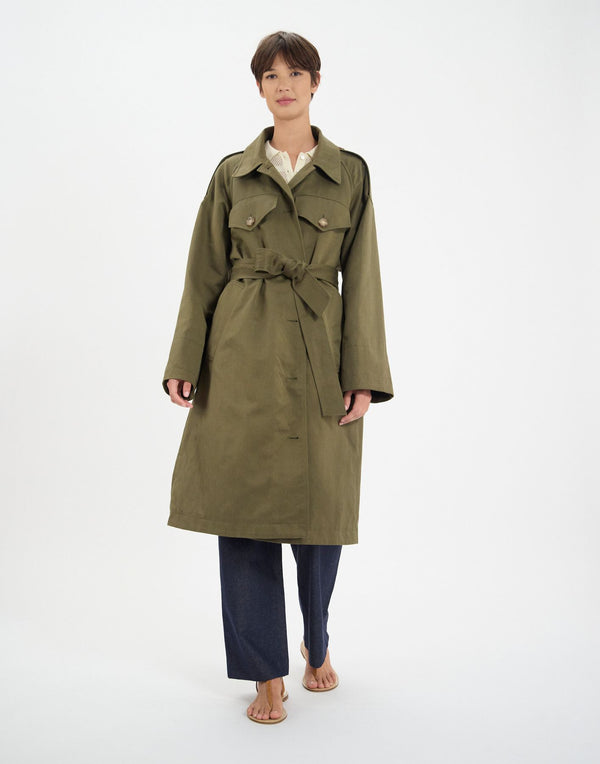 Ines De La Fressange Trench Vera En Coton Et Lin Kaki