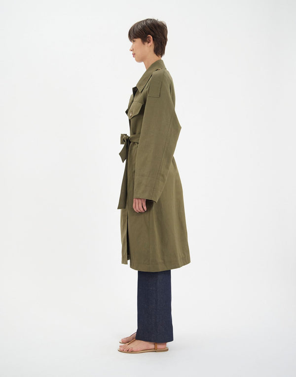 Ines De La Fressange Trench Vera En Coton Et Lin Kaki