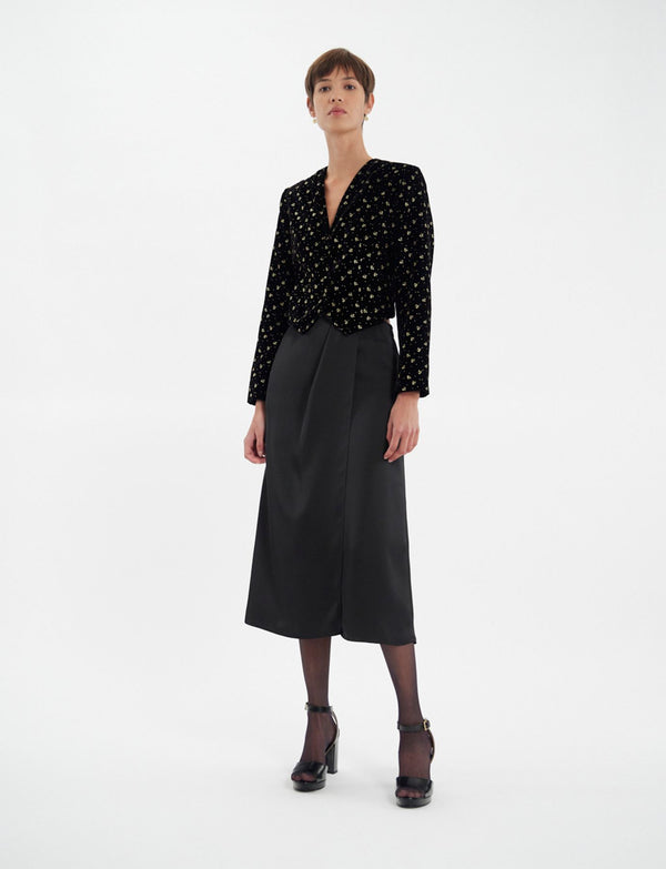 Ines De La Fressange Veste-boléro Ole En Velours Lisse Noir Imprimé Doré