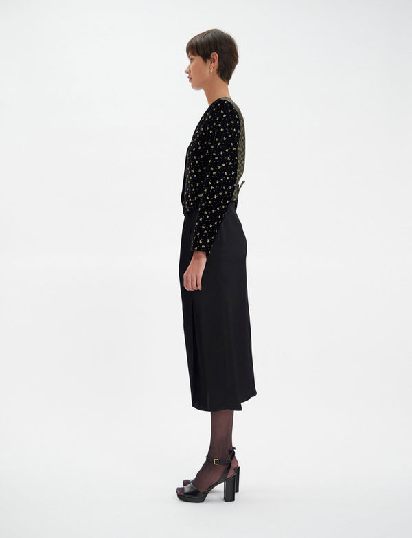 Ines De La Fressange Veste-boléro Ole En Velours Lisse Noir Imprimé Doré