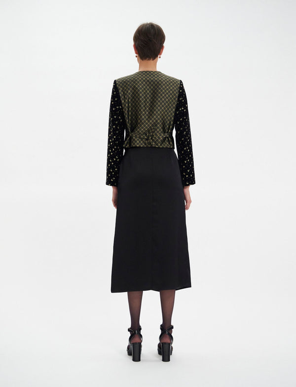 Ines De La Fressange Veste-boléro Ole En Velours Lisse Noir Imprimé Doré