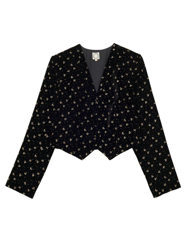 ines de la fressange Veste-boléro Ole en velours lisse noir imprimé doré