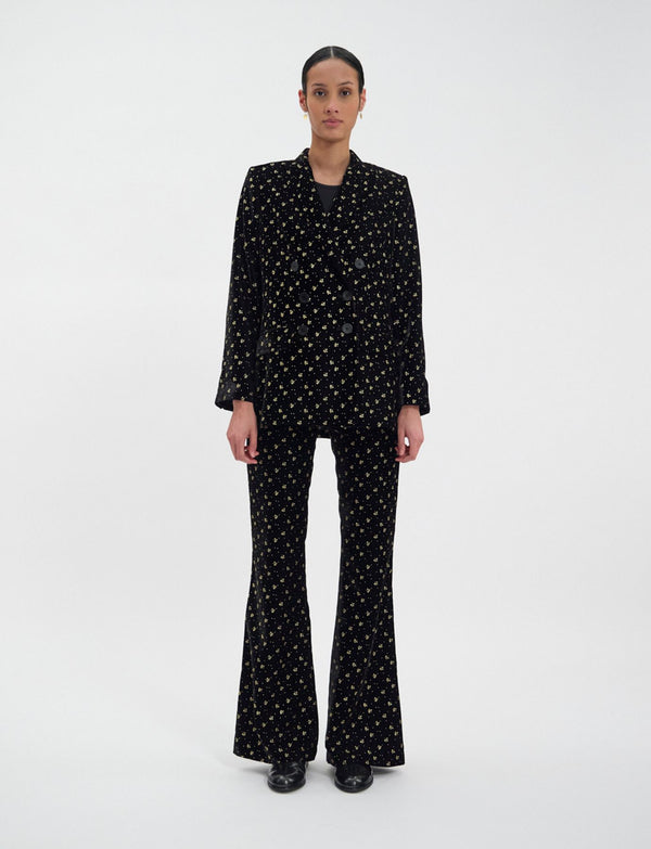 Ines De La Fressange Veste Ezio En Velours Lisse Noir Imprimé Doré