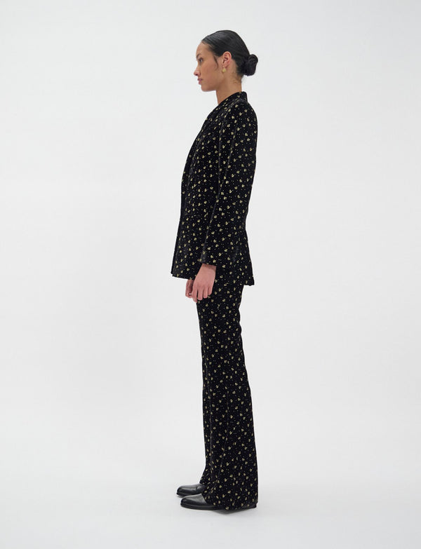 Ines De La Fressange Veste Ezio En Velours Lisse Noir Imprimé Doré