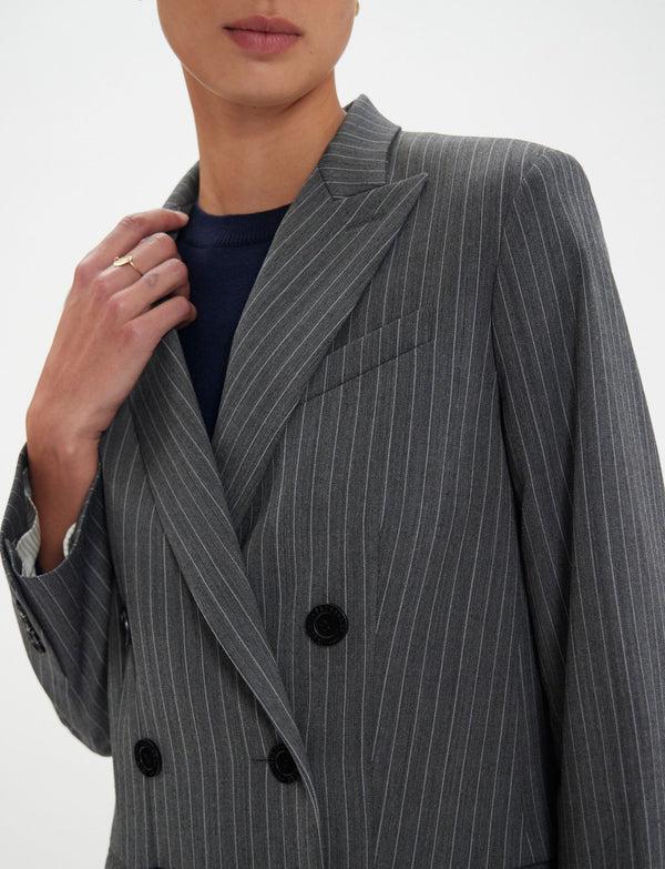 Ines De La Fressange Veste Ezio Grise à Rayures Blanches