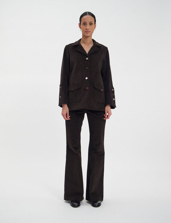 Ines De La Fressange Veste Jill En Velours Milleraies Marron