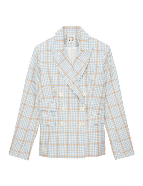 ines de la fressange Veste Maurice à carreaux bleu et orange