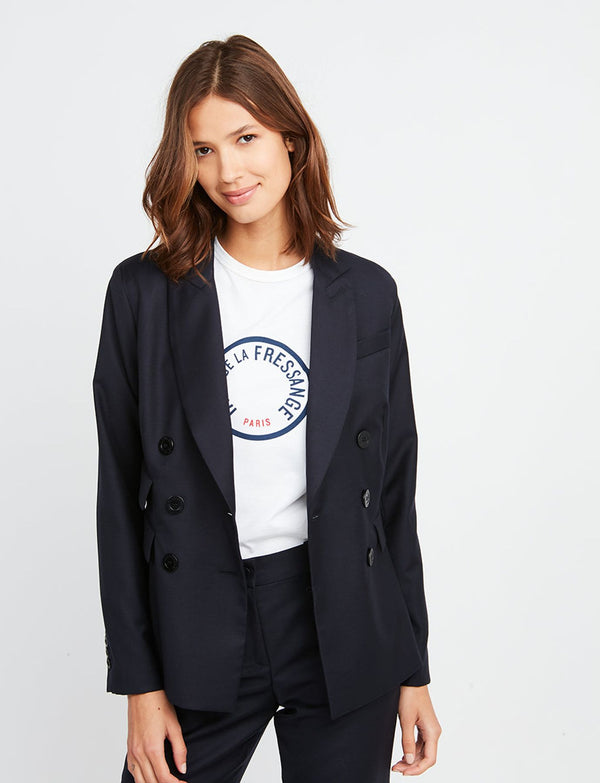 Ines De La Fressange Veste Maurice Laine Bleu Marine