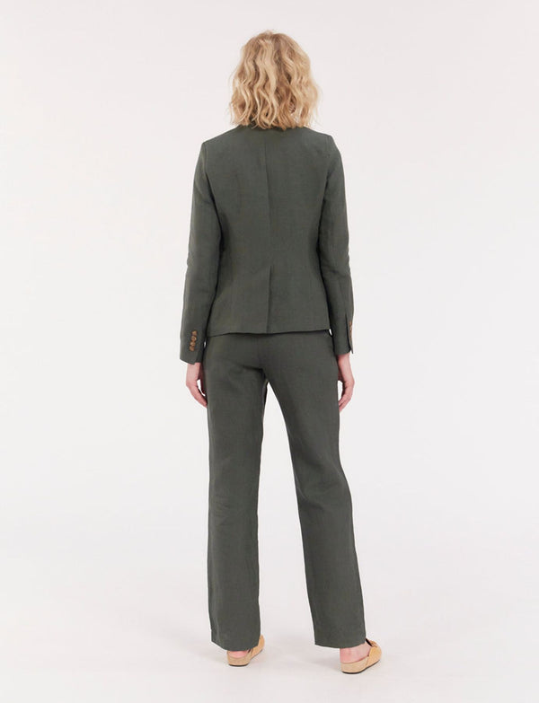 Ines De La Fressange Veste Nicoletta En Lin Vert Foncé