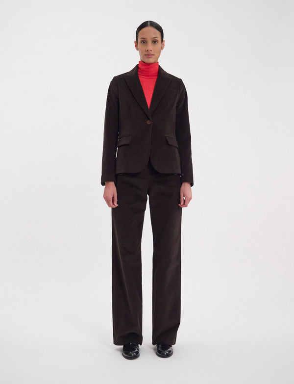 Ines De La Fressange Veste Nicoletta En Velours Milleraies Marron